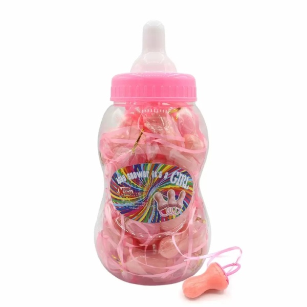 40 x Mini Pink Girl Baby Shower Dummies Lollies Kandy Kandy 23g In Baby Bottle Jar